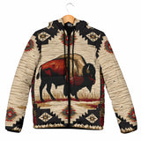 GB-NAT00902 Bison Pattern Native American Women's Padded Hooded Jacket