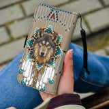 WPC0006 Wolf Tribe Design Native American Wallet Phone Case