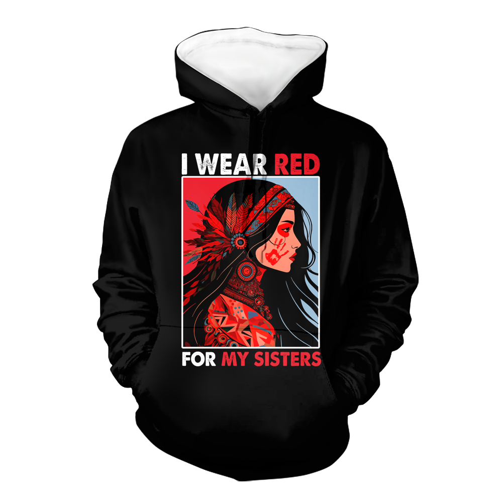 HD000630 I Wear Red For My Sisters Native American Stop MMIW Red Hand No More Stolen Sisters  2D Hoodie