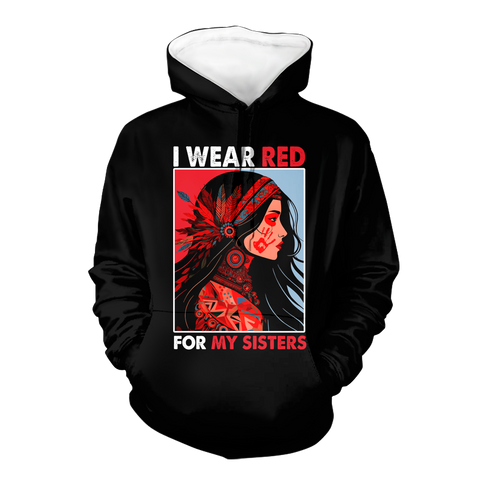 HD000630 I Wear Red For My Sisters Native American Stop MMIW Red Hand No More Stolen Sisters  2D Hoodie