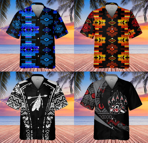 Powwow StoreGBHW001024 Tribe Design Native American Hawaiian Shirt 3D