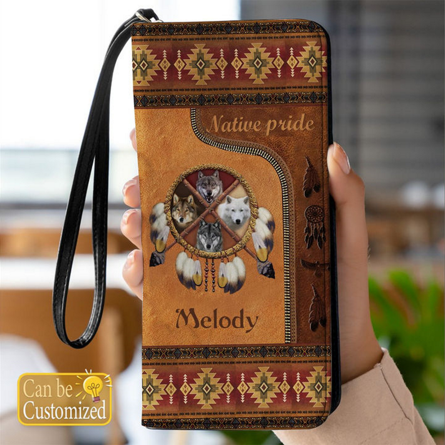 WPC0003 Wolf Tribe Design Native American Wallet Phone Case