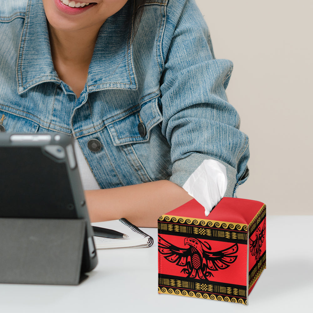 Powwow StoreGBNAT00048 Pattern Native Leather square tissue box holder