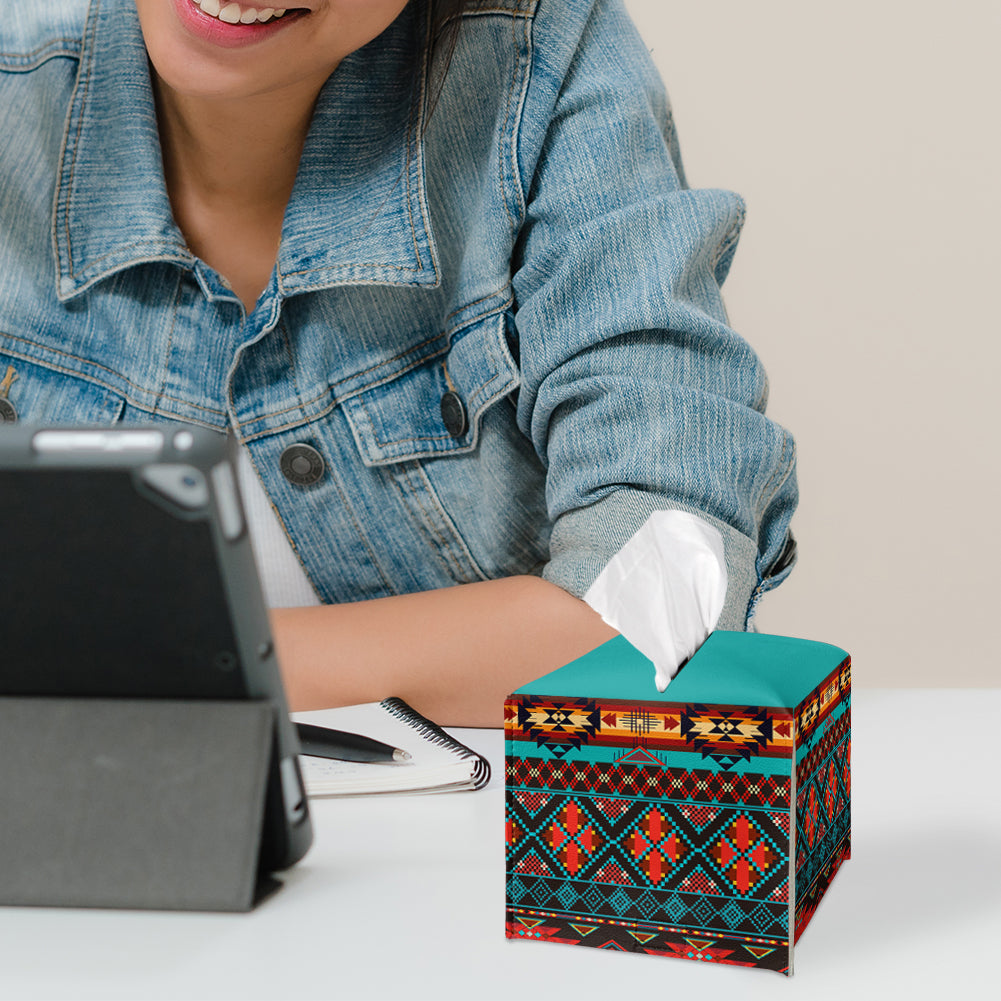 Powwow StoreGBNAT00071 Pattern Native Leather square tissue box holder