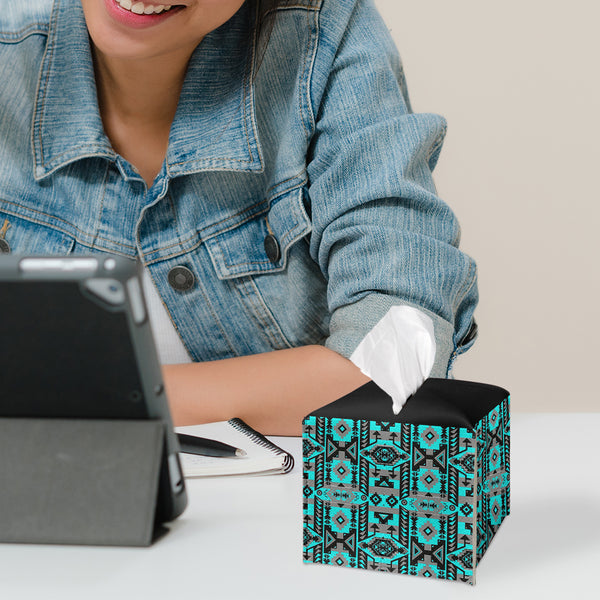 GB-NAT00626 Pattern Native Leather square tissue box holder – Powwow Store