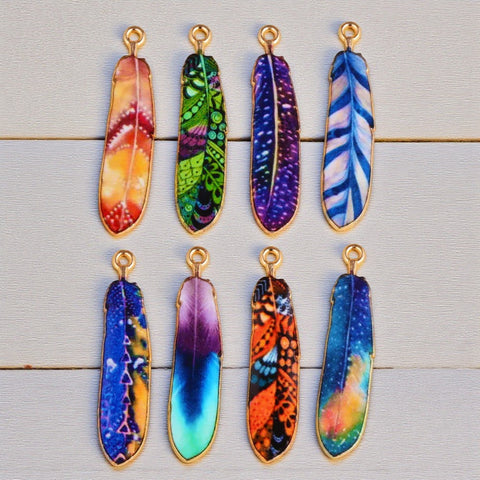 10pcs Colorful Bohemian Ethnic Feather Charms - Romantic DIY Jewelry Pendants