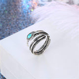 Feather With Blue Stone Open Adjustable Ring - ProudThunderbird