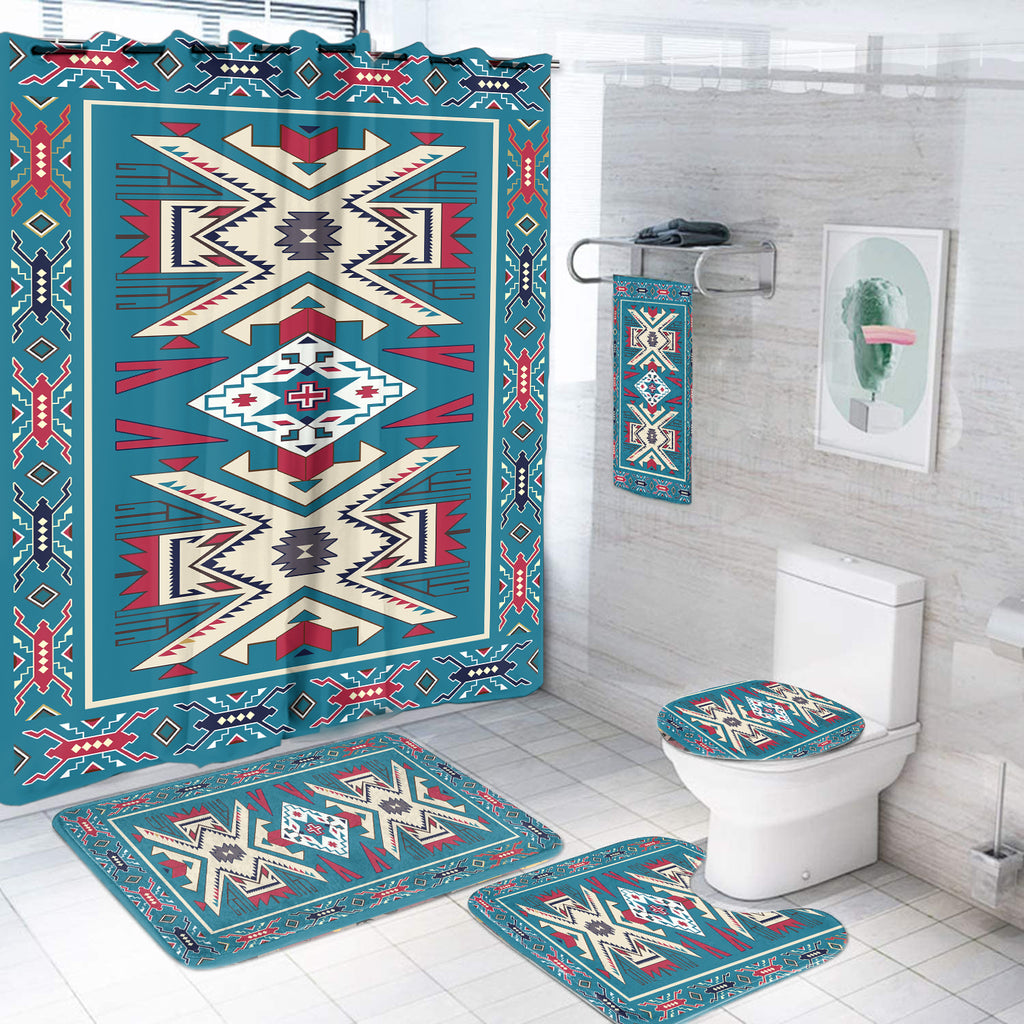 Powwow StoreGBNAT0003 Blue Pink Pattern Bathroom Set