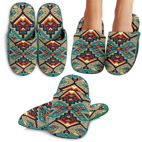 Tribe Blue Pattern Native American Slippers