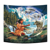GB-NAT00050-TAPE01 Wolves & Native Women Native American Tapestry