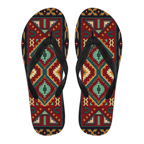 Native Red Yellow Pattern Native American Flip Flops