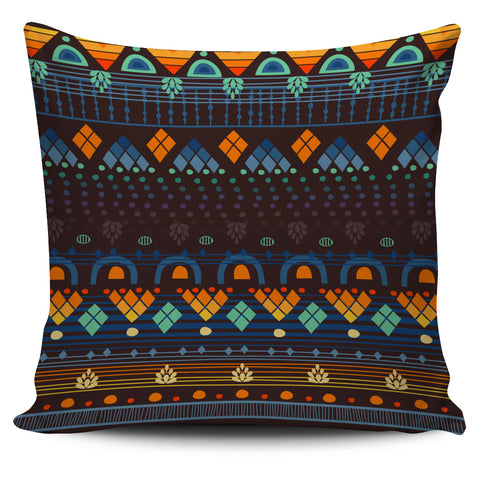 GB-NAT00582 Ethno Brown Blue Pillow Cover