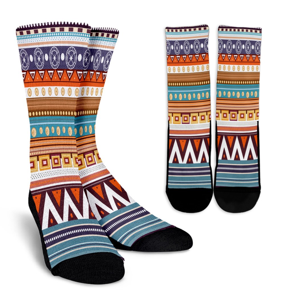 White Geometric Pattern Native American Crew Socks - Powwow Store