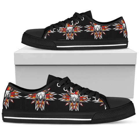 Bison Red Arrow Native American Design Low Top Canvas Shoes - ProudThunderbird