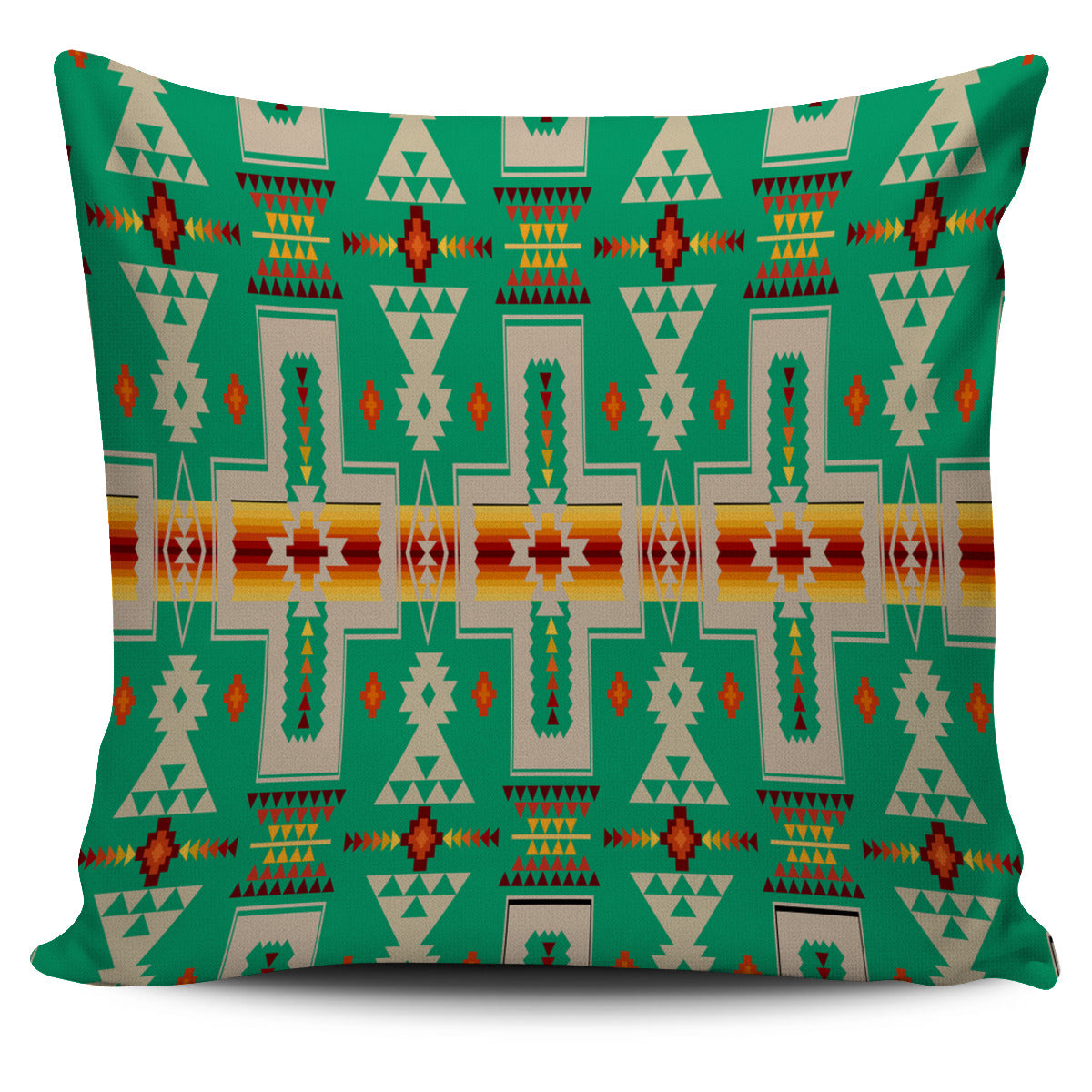 GB-NAT00062-08 Light Green Tribe Design Native American Pillow Cover - Powwow Store