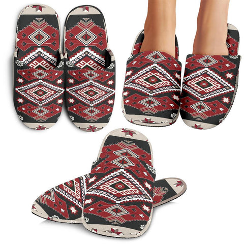 Ethnic Red Gray Pattern Native American Slippers