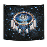 GB-NAT00010-TAPE01 Galaxy Dreamcatcher Wolf 3D Native American Tapestry