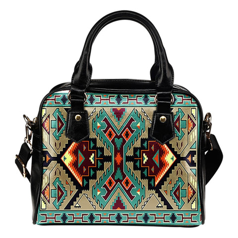 Tribe Blue Pattern Native American Premium Leather Handbag - Powwow Store