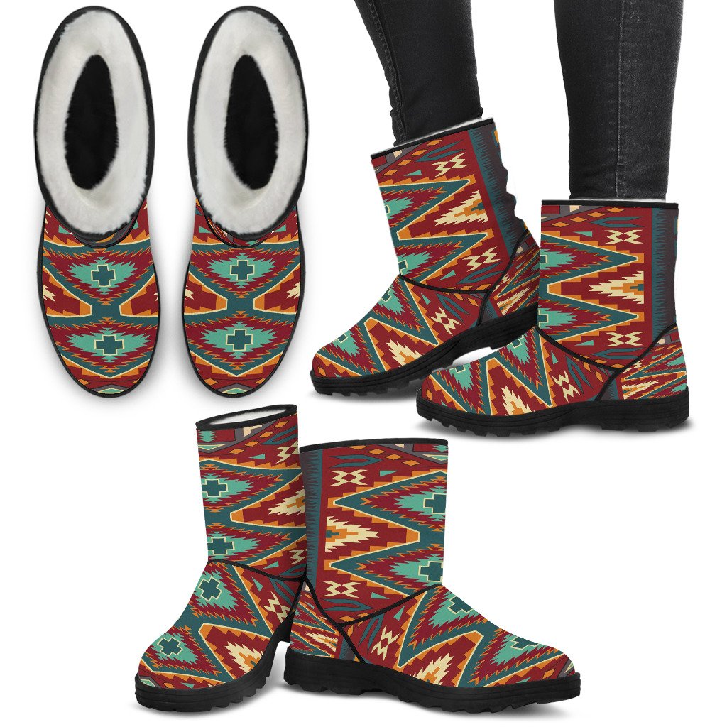 Native Pattern Native American Faux Fur Boots