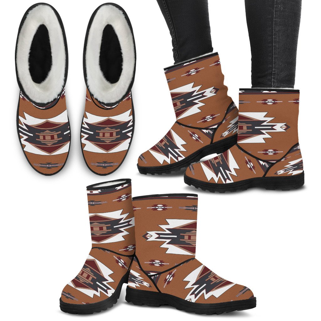 Native Temple Symbol Native American Faux Fur Boots