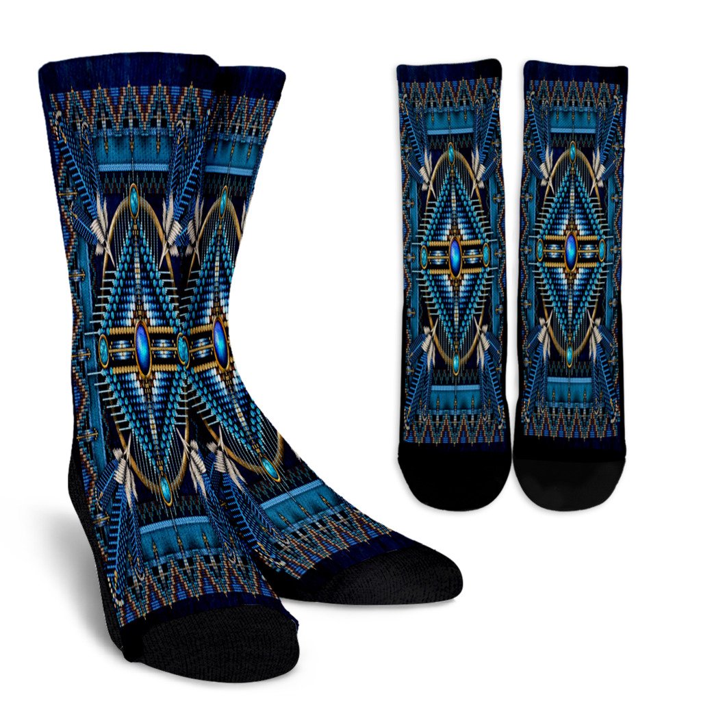 Naumaddic Arts Blue Native American Crew Socks - Powwow Store