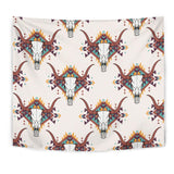 Bison Skull Native American Design Tapestry - ProudThunderbird