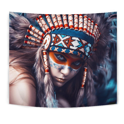 GB-NAT00038 3D Native Girl Native American Tapestry