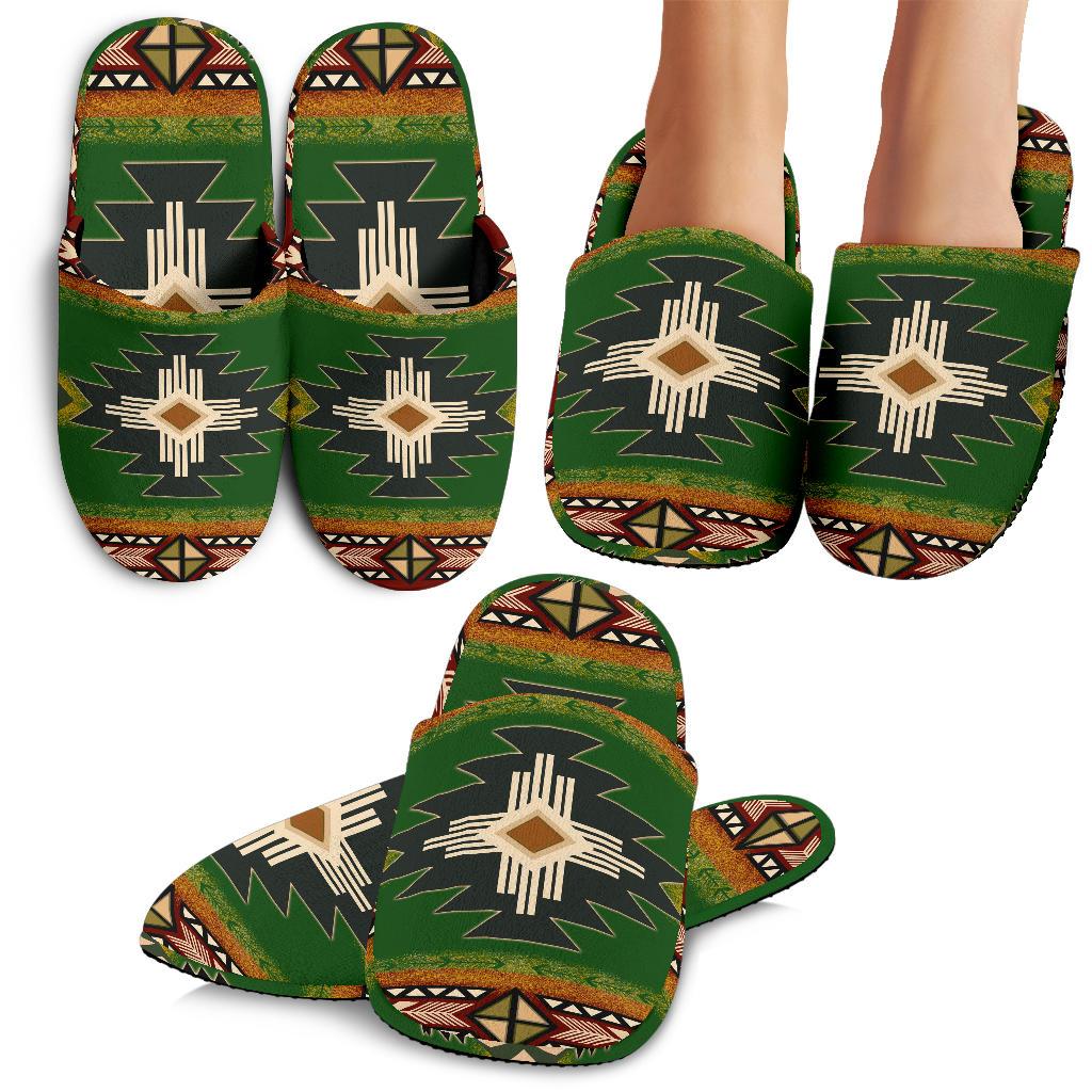 Southwest Green Symbol Native American Slippers - Powwow Store