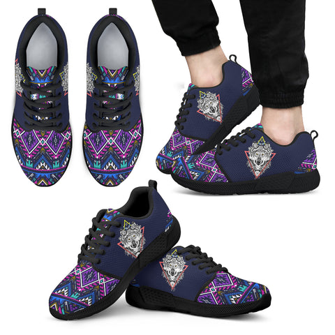 GB-NAT00144 Wolf & Pattern Native Men's Athletic Sneakers