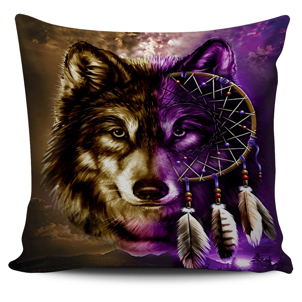 Purple Wolf Dreamcatcher Native American Pillow Covers - Powwow Store