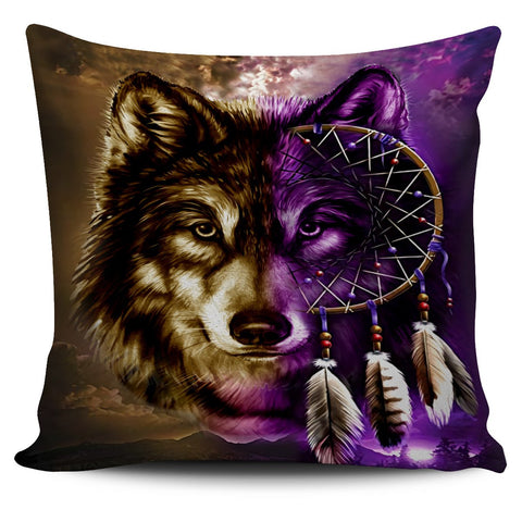 Purple Wolf Dreamcatcher Native American Pillow Covers