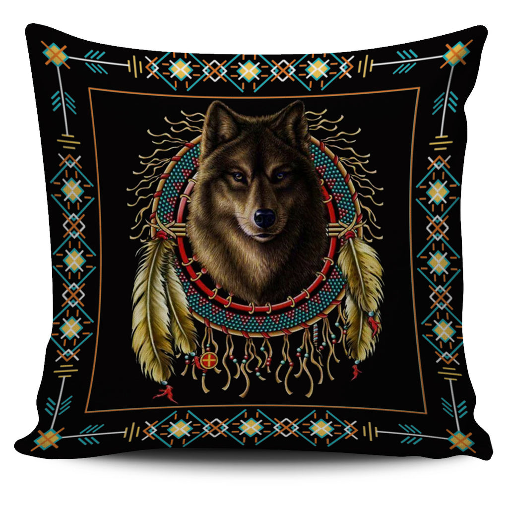 GB-NAT00020 Wolf Warrior Dreamcatcher Native American Pillow Covers