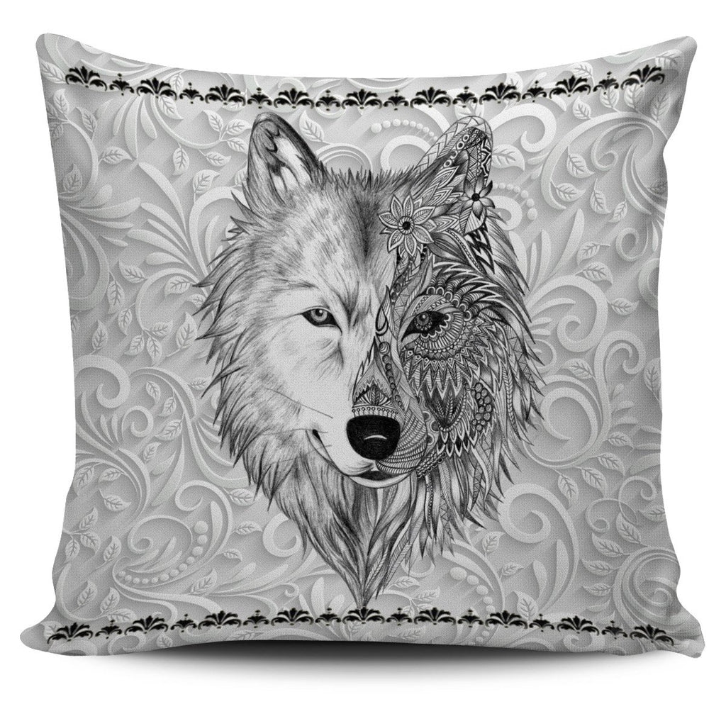 White Wolf Head Native American Pillow Covers