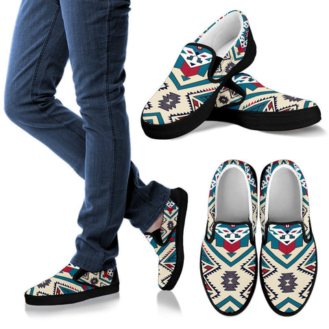 Pink Blue Colorful Design Native American Slip Ons