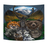 GB-NAT00237 Wolf With Animal Native Tapestry