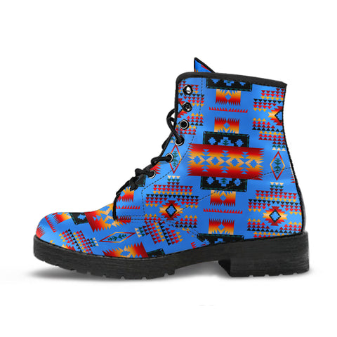 GB-NAT00046-12 Dark Blue Native Tribes Pattern Native American Leather boots