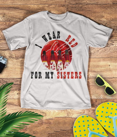 TS0084 I Wear Red For My Sisters Native American Stop MMIW Red Hand No More Stolen Sisters 3D T-Shirt