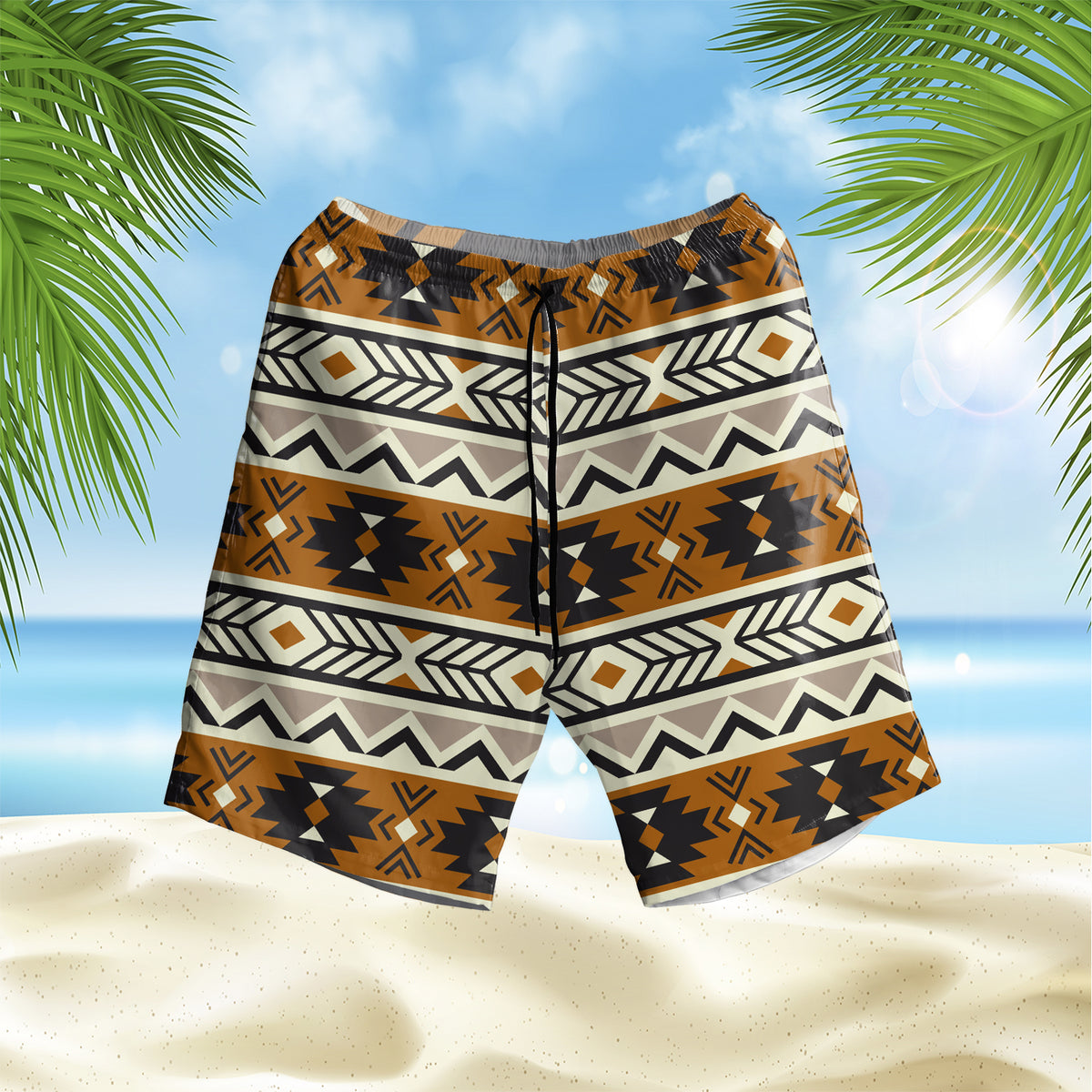 Powwow StoreGBNAT00522 Brown Seamless Pattern Hawaiian Shorts