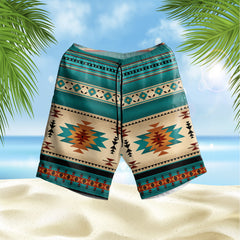 Powwow StoreGBNAT0055904 Blue Native Pattern Hawaiian Shorts