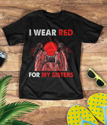 TS0087 I Wear Red For My Sisters Native American Stop MMIW Red Hand No More Stolen Sisters 3D T-Shirt