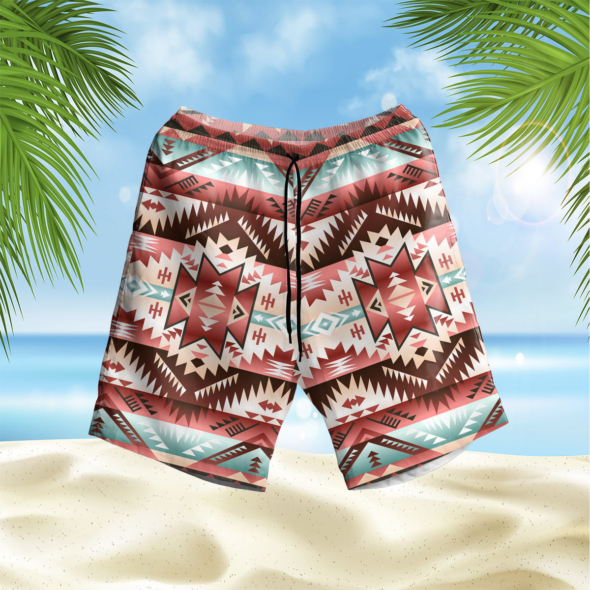 Powwow StoreGBNAT00540 Ornamental Pattern Hawaiian Shorts