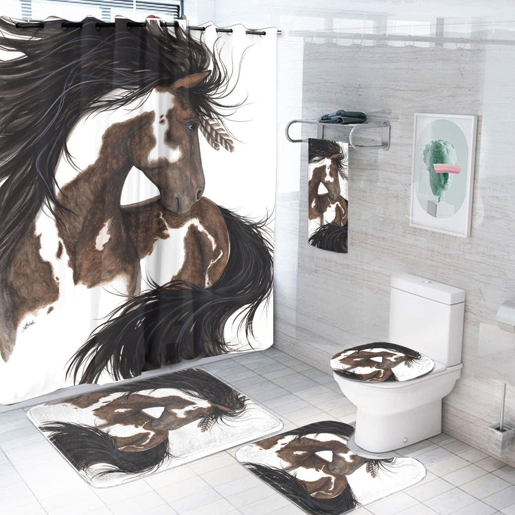 Powwow StoreGBNAT00273 Horse White Native American Bathroom Set