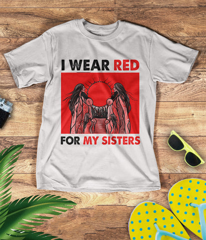 TS0090 I Wear Red For My Sisters Native American Stop MMIW Red Hand No More Stolen Sisters 3D T-Shirt