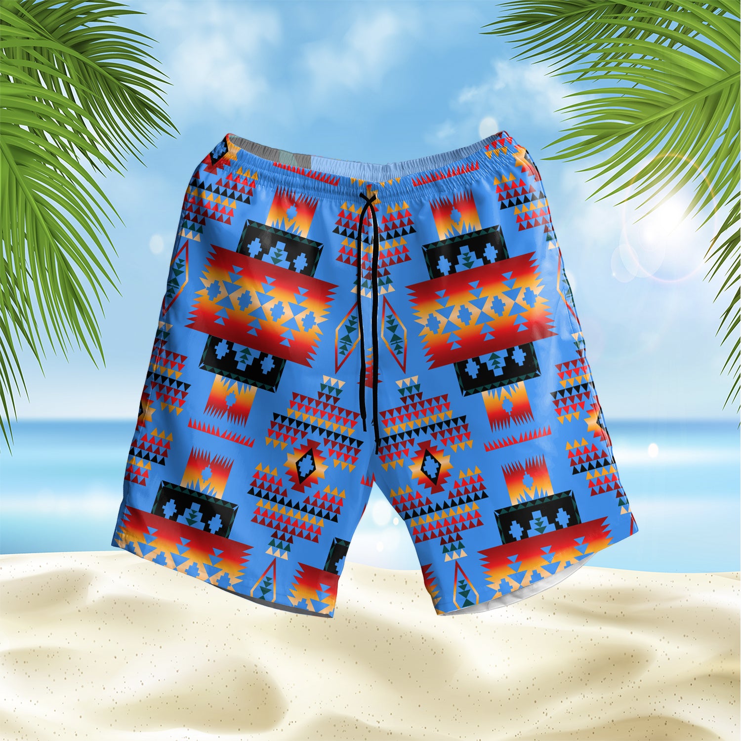 GB-NAT00046-12 Dark Blue Pattern Hawaiian Shorts - Powwow Store