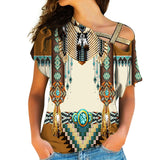 GB-NAT00059  Brown Pattern Breastplate Native American Cross Shoulder Shirt