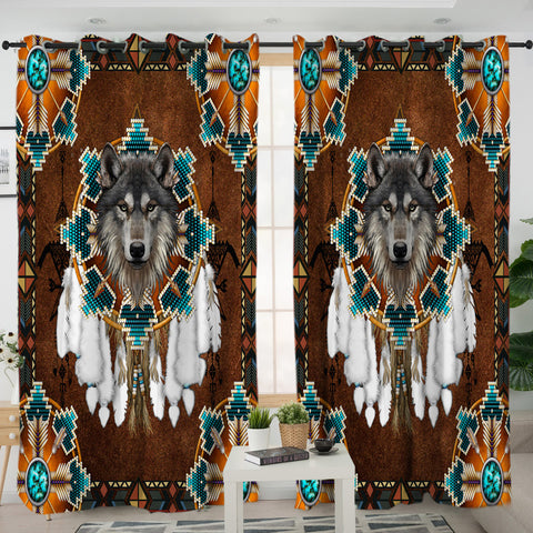 GB-NAT00446-05 Blue Mandala Feather  Living Room Curtain