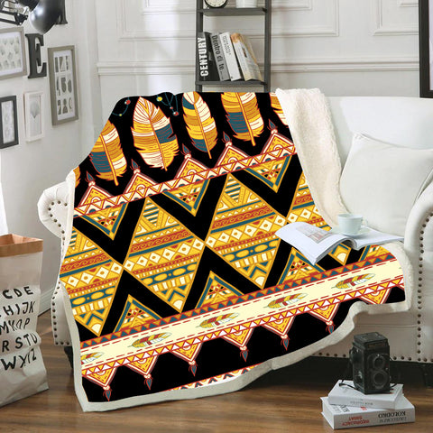 GB-NAT00589 Feather Yellow Native  Blanket