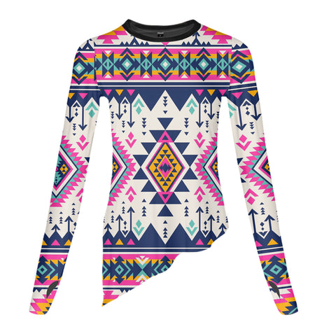 Powwow StoreGBNAT00316 Pink Pattern Native American Dance Long Sleeve Tshirt