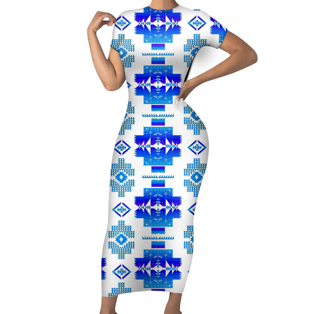 Powwow StoreGBNAT0072011 Pattern Native ShortSleeved Body Dress