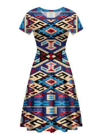 Powwow Store gb nat00113 pink blue native tribes round neck dress